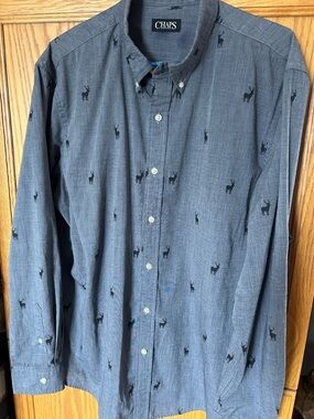 Chaps Men's Button-Down Shirt in Charcoal with Black Deer Motif